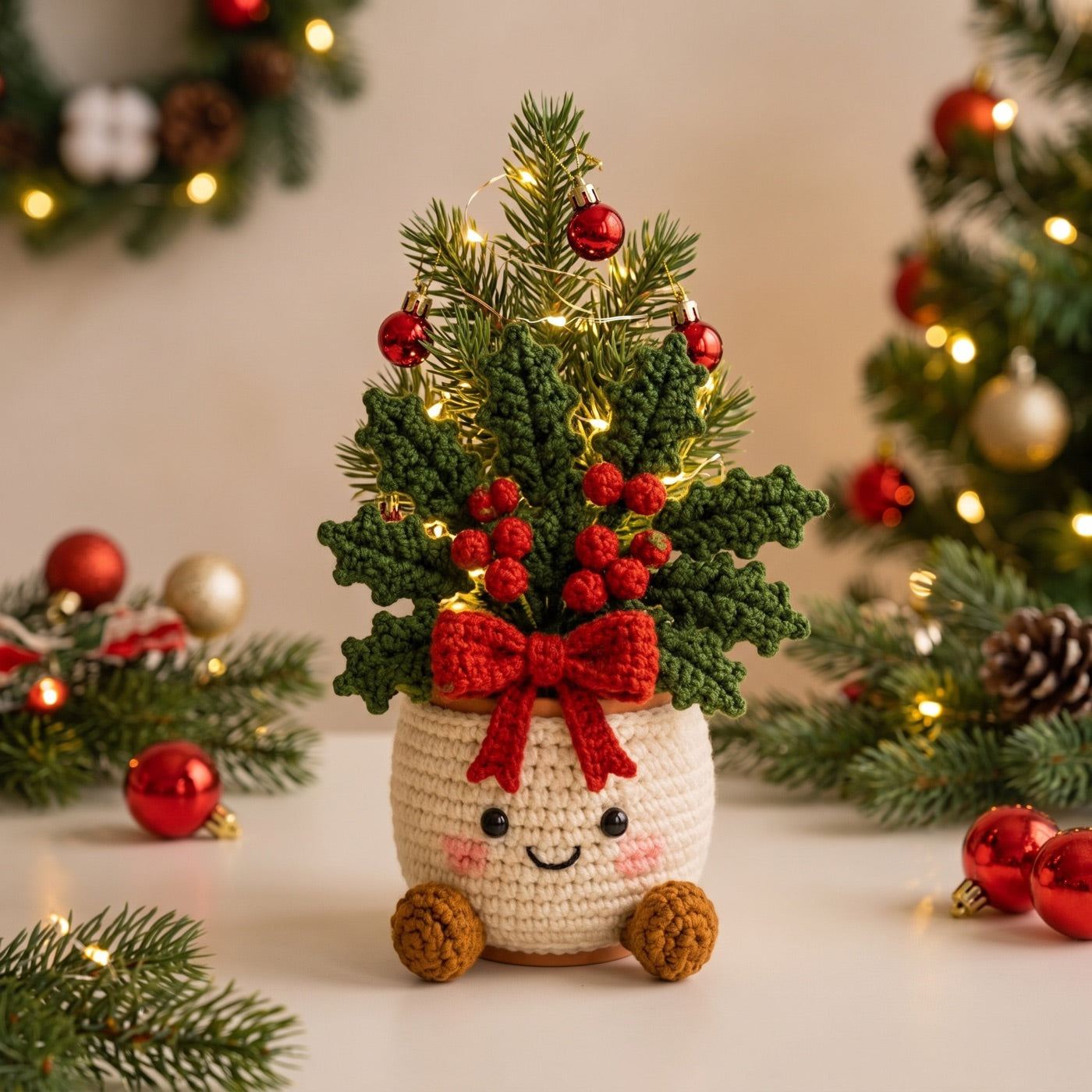 Work the cozy — Christmas Plant Pot Cozy Pattern Set
