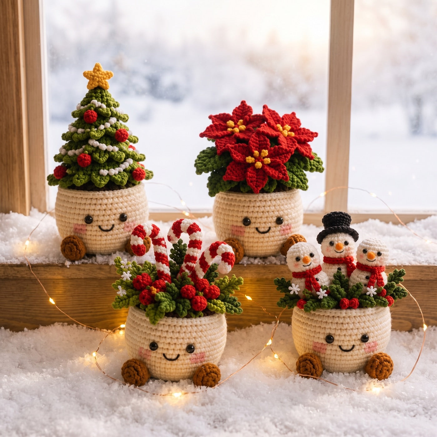 Christmas Plant Pot Cozies — Crochet Pattern Set